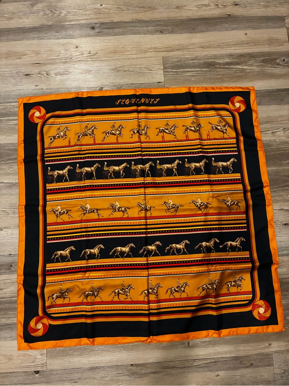 HERMES SEQUENCES Carré 90 Silk Scarf Orange/Black M10-K105